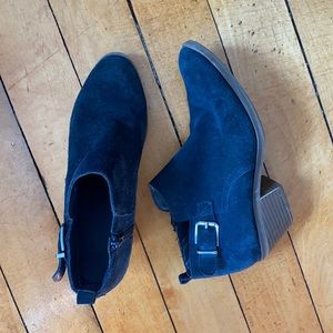 Faux suede blue buckle ankle booties